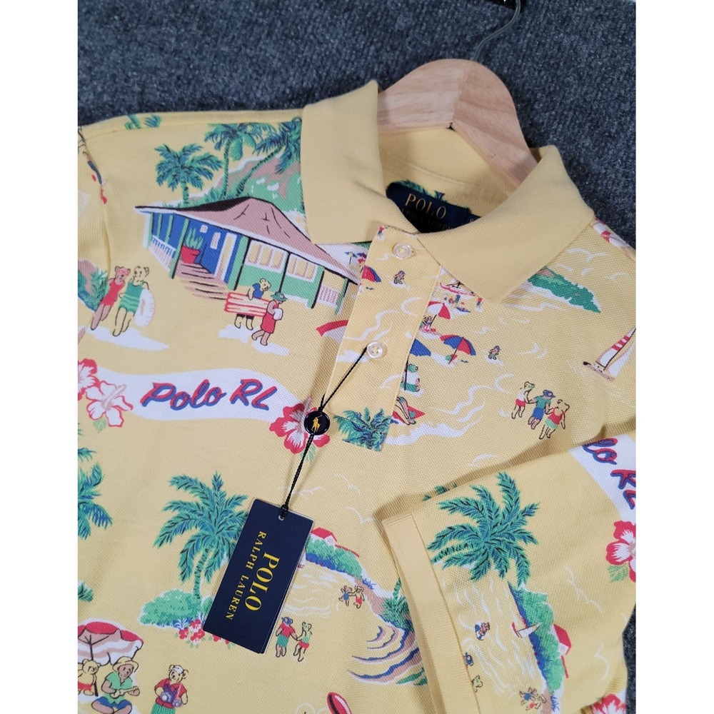 NEW Polo Ralph Lauren Yellow Polo Bear Shirt Mens Small Aloha Vacation Beach NWT